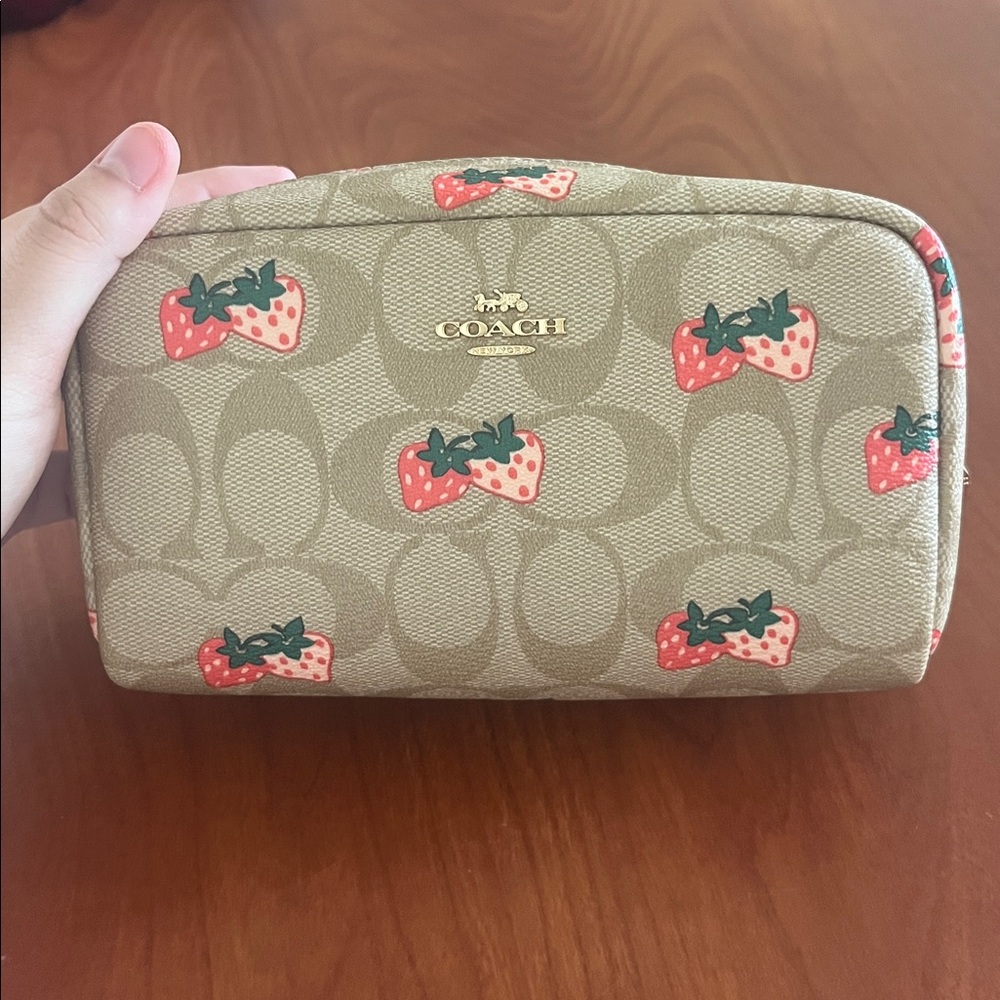 Coach Beige Pouch with Strawberry Design